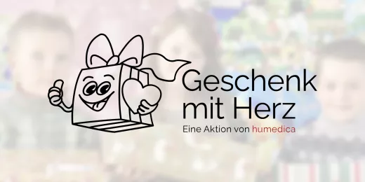 Logo der Aktion "Geschenk mit Herz" von humedica auf hellem Hintergrund