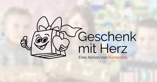 Logo der Aktion "Geschenk mit Herz" von humedica auf hellem Hintergrund